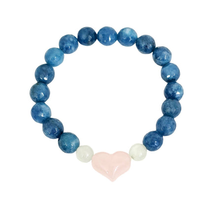 Faceted Blue Apatite with Rose Quartz Heart Bracelet