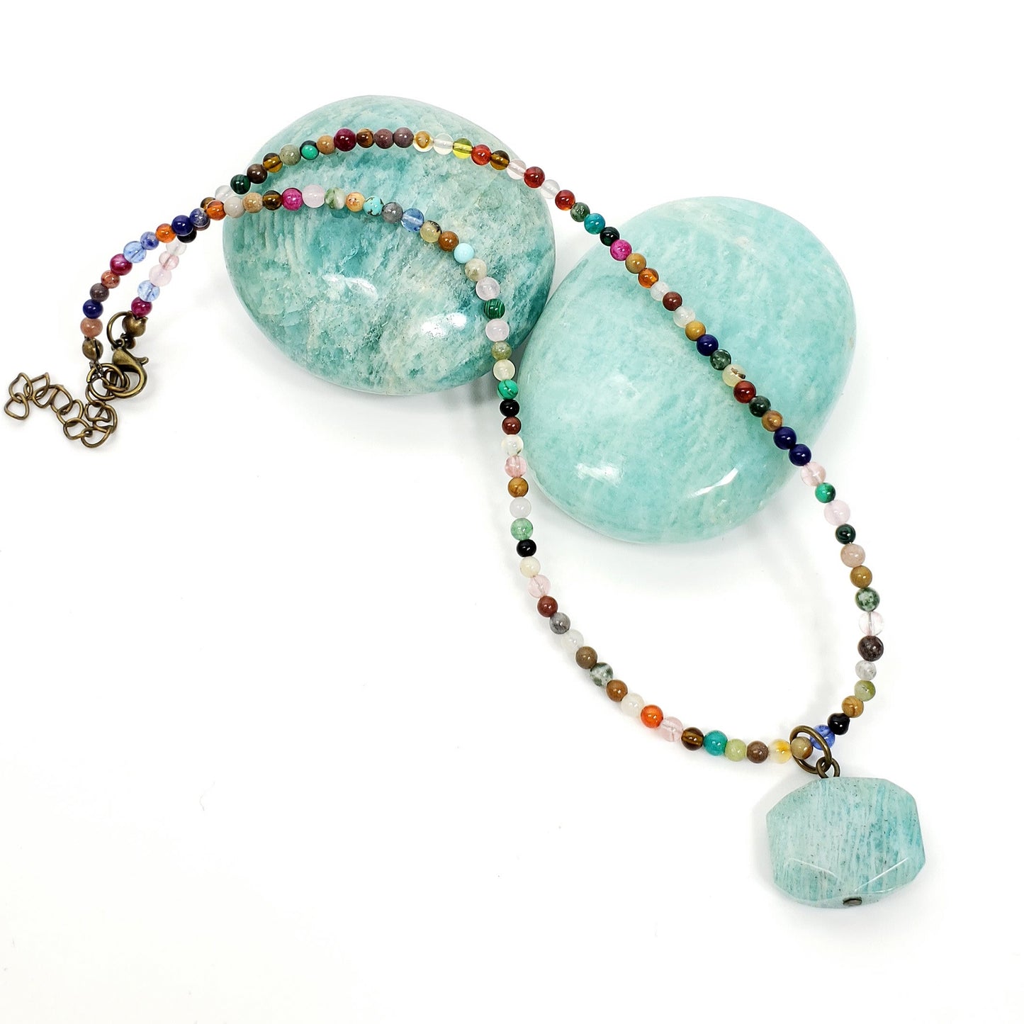 Boho Amazonite Pendant with Mixed Crystal Bead Necklace
