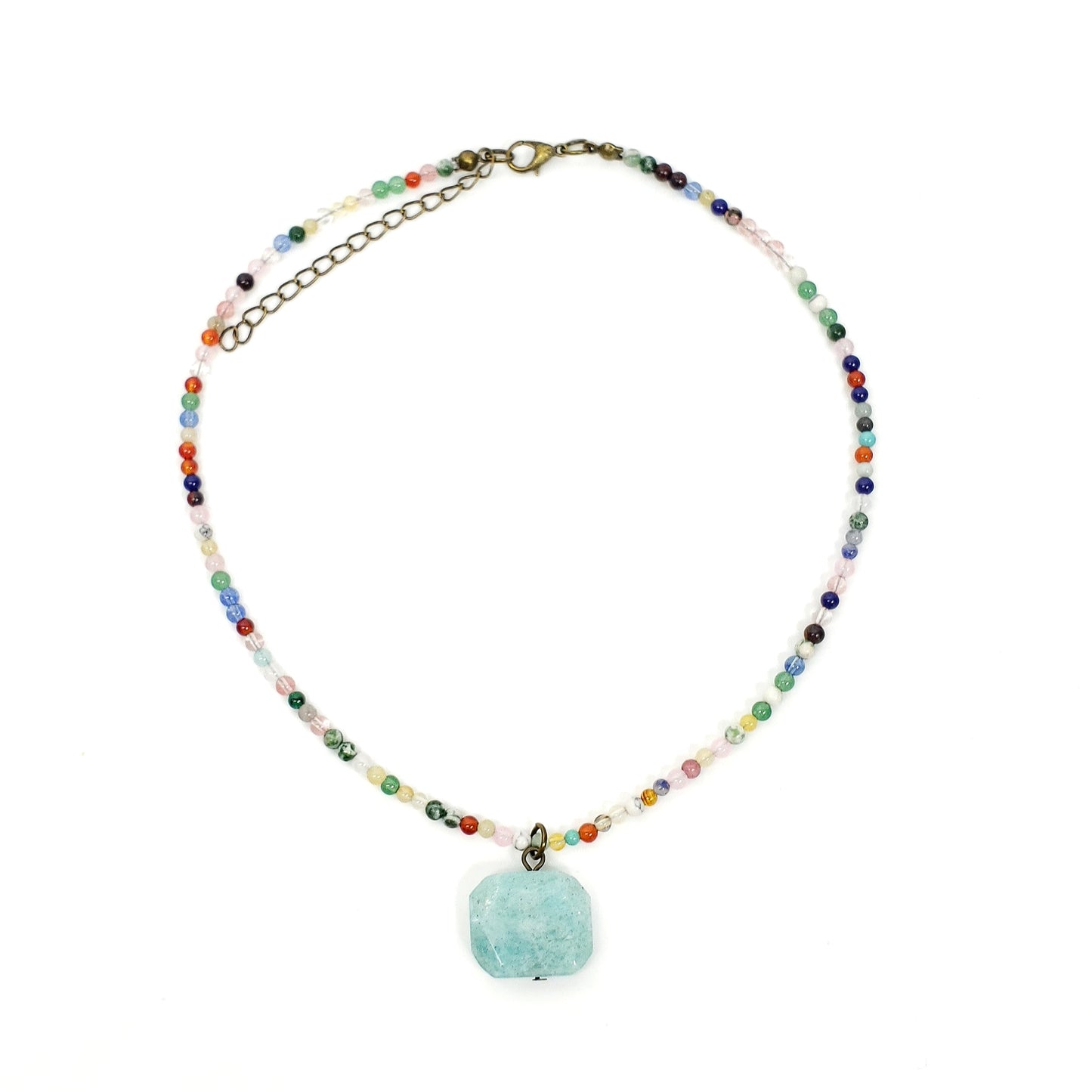 Boho Amazonite Pendant with Mixed Crystal Bead Necklace