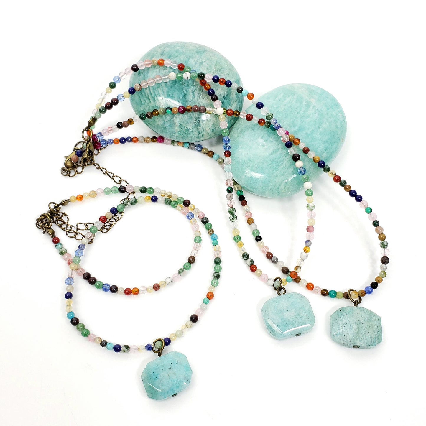 Boho Amazonite Pendant with Mixed Crystal Bead Necklace