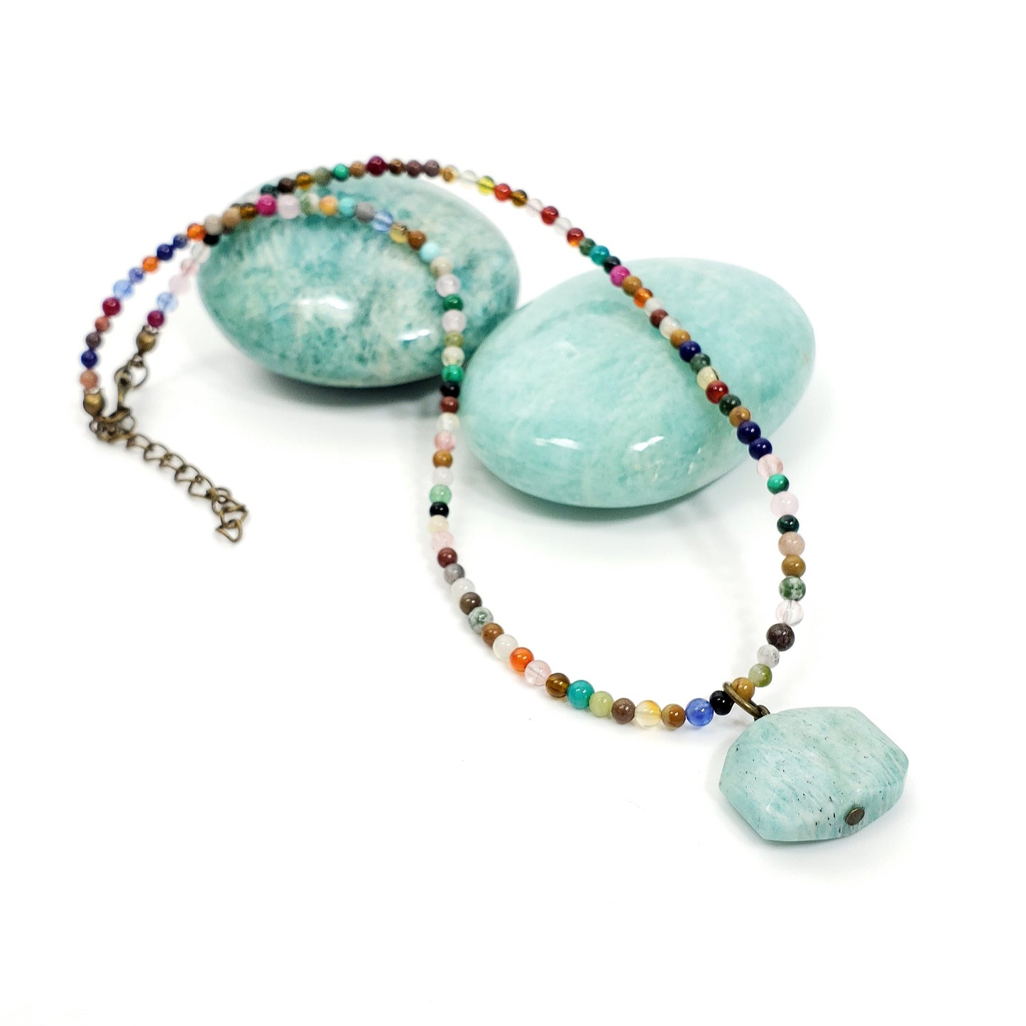 Boho Amazonite Pendant with Mixed Crystal Bead Necklace