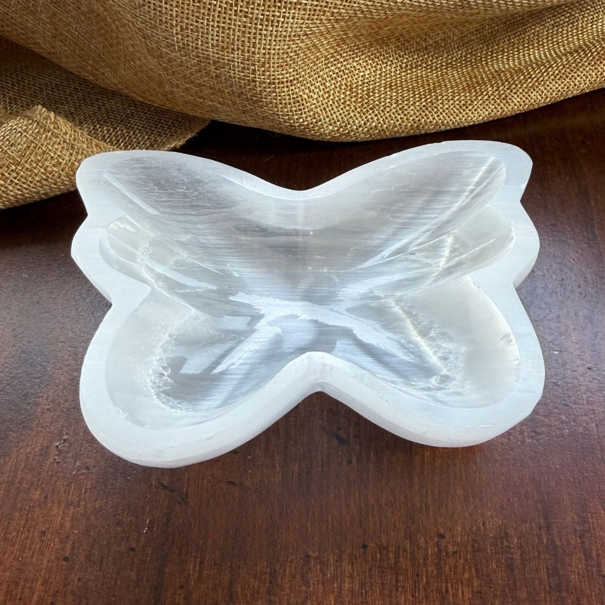 High-Shine Selenite Butterfly Bowl for Jewelry, Keepsakes and Gifts
