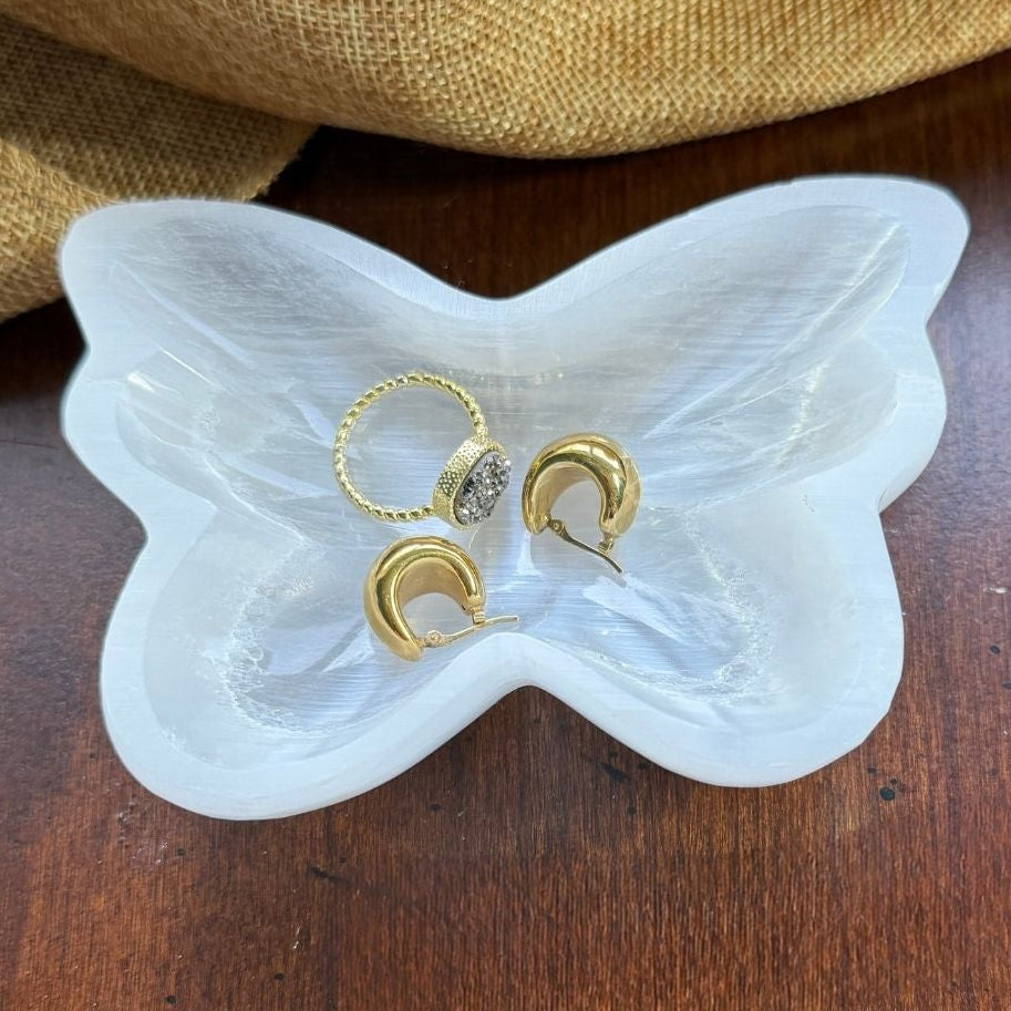 High-Shine Selenite Butterfly Bowl for Jewelry, Keepsakes and Gifts