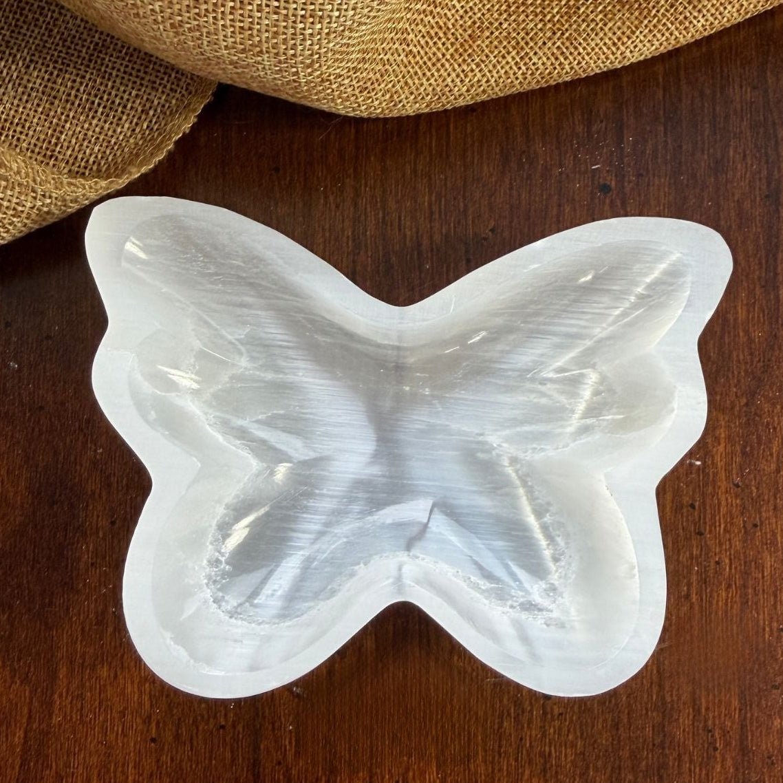 High-Shine Selenite Butterfly Bowl for Jewelry, Keepsakes and Gifts