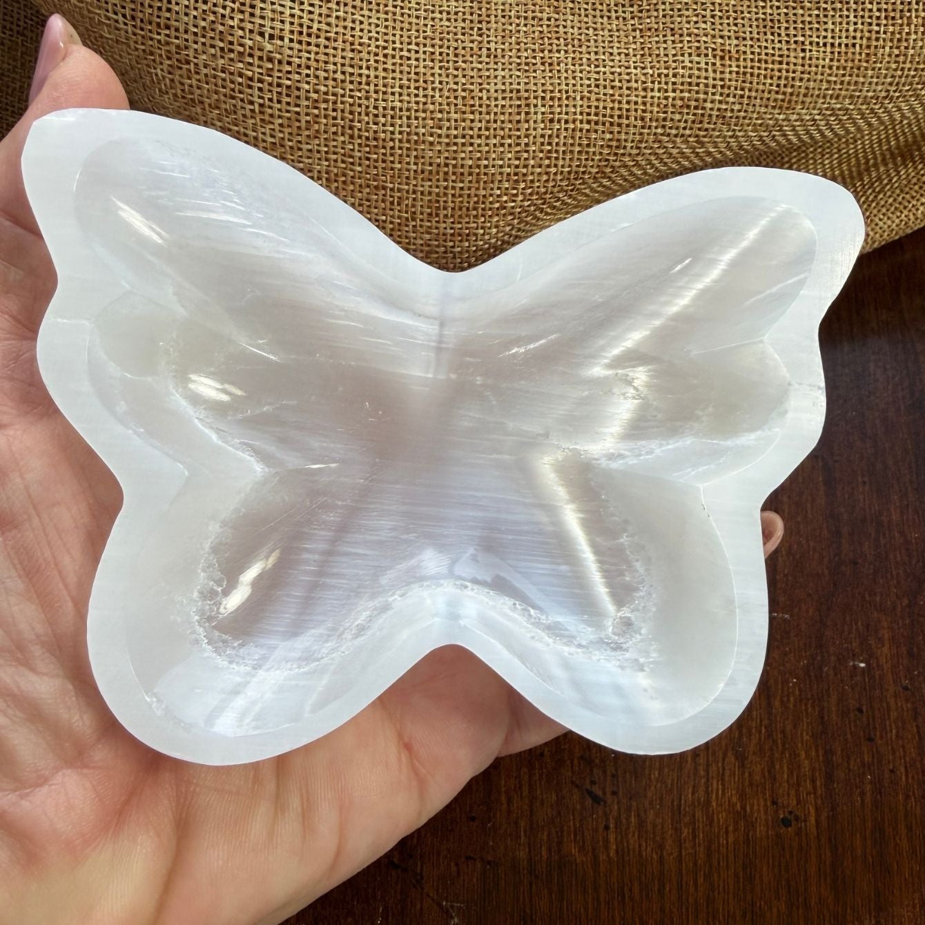 High-Shine Selenite Butterfly Bowl for Jewelry, Keepsakes and Gifts