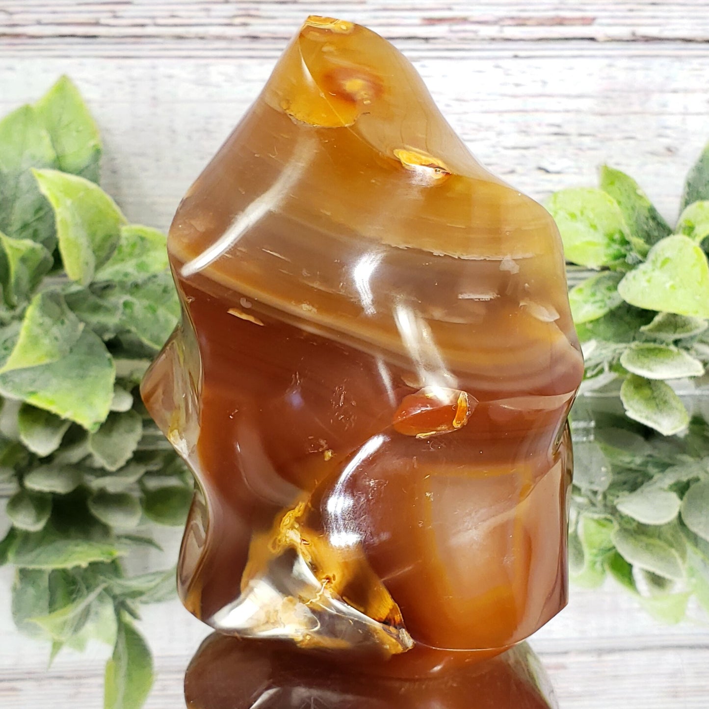 Carnelian Crystal Flame – A Visually Stunning Masterpiece with Clear Quartz Windows