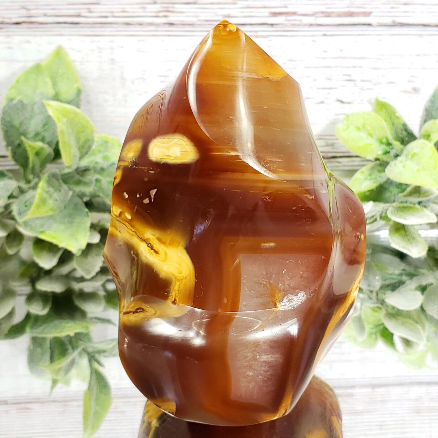 Carnelian Crystal Flame – A Visually Stunning Masterpiece with Clear Quartz Windows