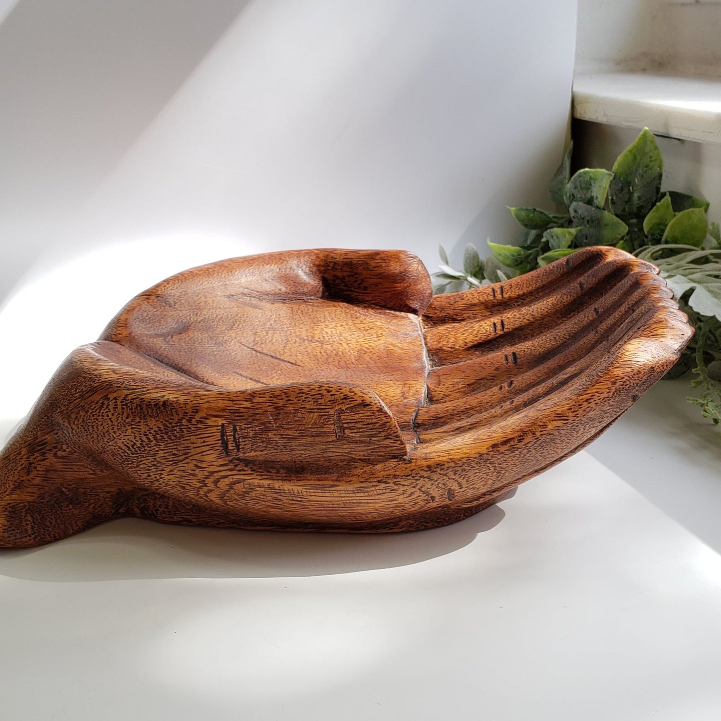 Artisanal Wooden Bowl with Open Hands Design