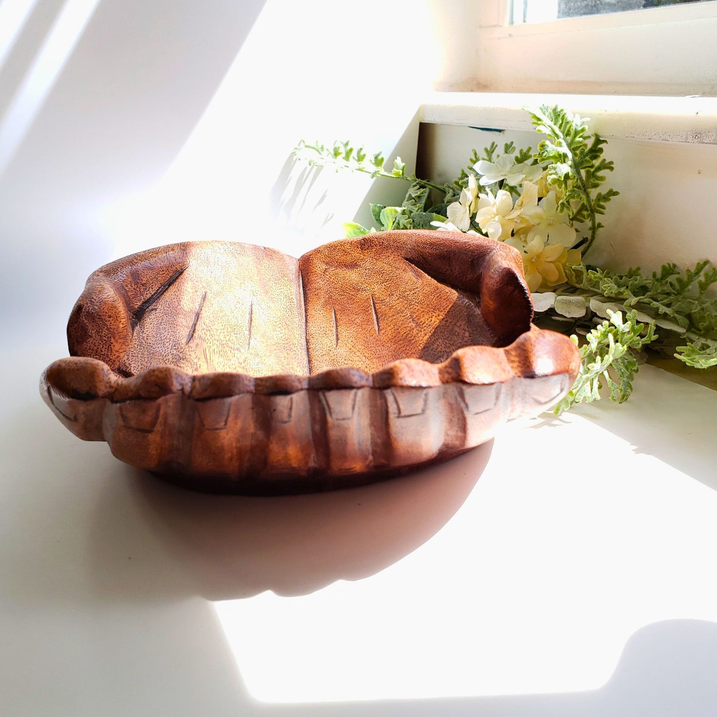 Artisanal Wooden Bowl with Open Hands Design