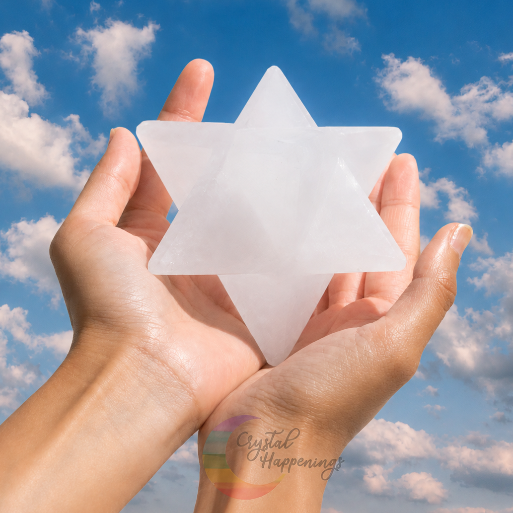 Large Selenite Merkaba Star for Energy Clearing and Protection