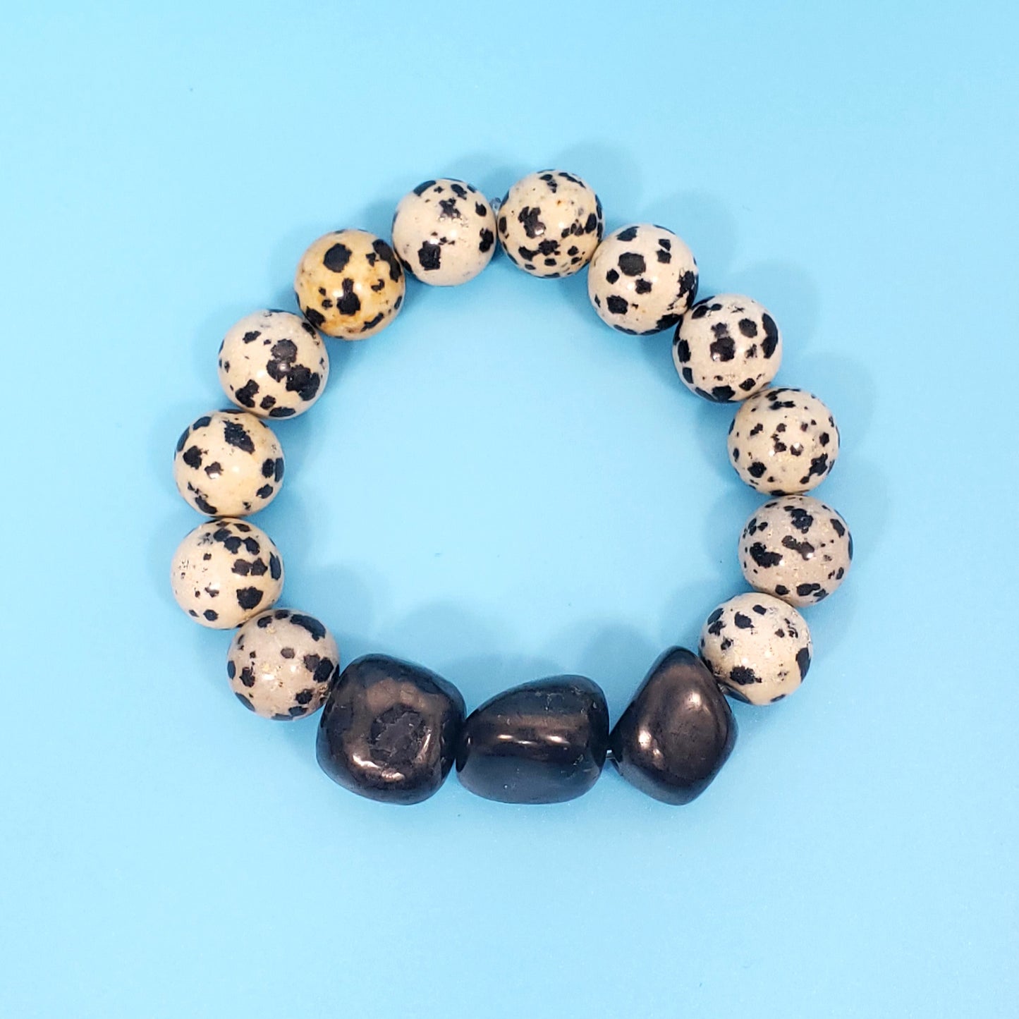 Dalmatian and Shungite Large Stone Bracelet