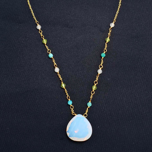 Opalite with Moonstone, peridot and amazonite Healing necklace