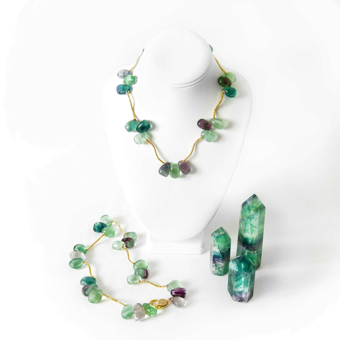 Rainbow Fluorite Crystal Fashion Necklace
