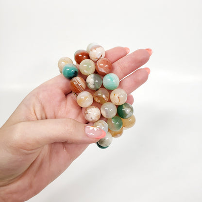 Green Flower Agate Bracelet 12mm