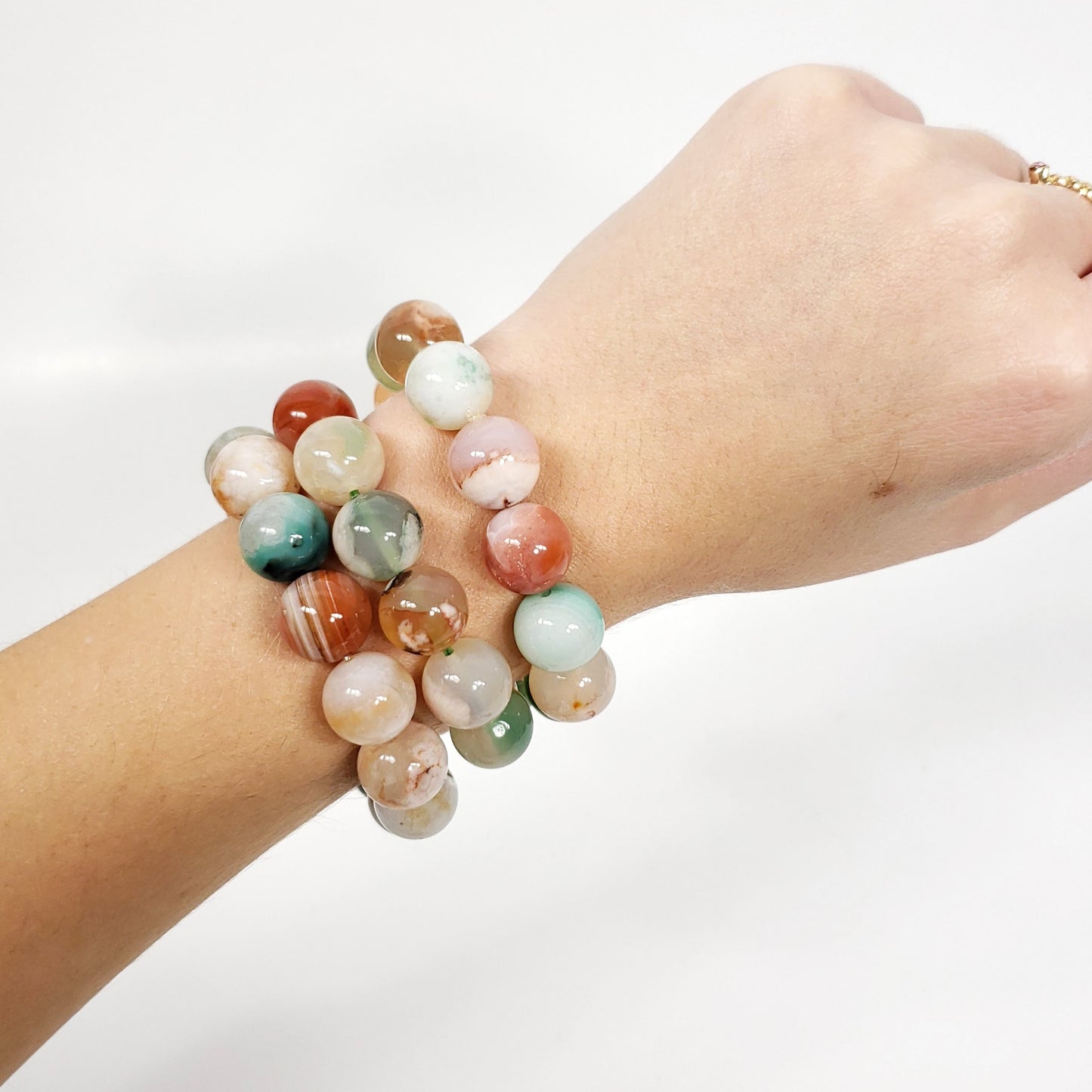 Green Flower Agate Bracelet 12mm