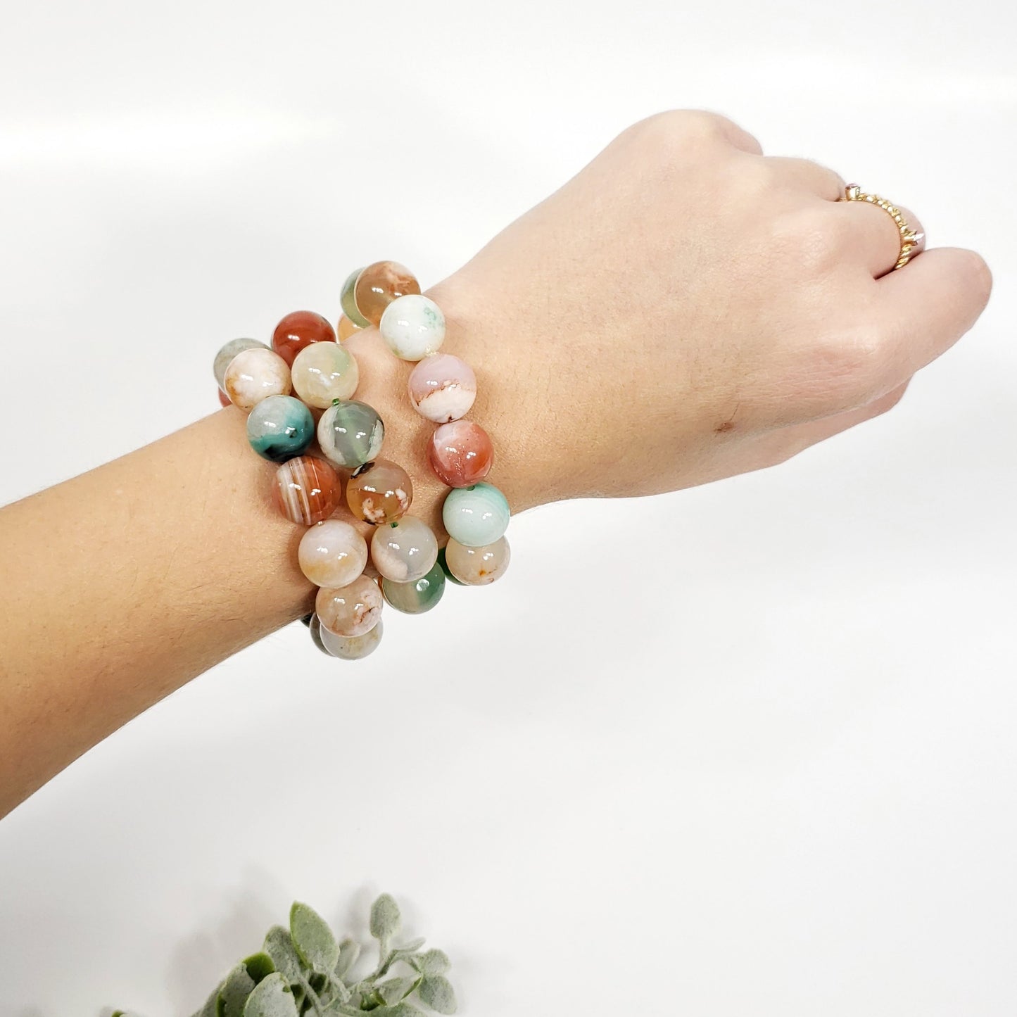 Green Flower Agate Bracelet 12mm
