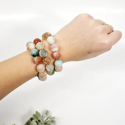 Green Flower Agate Bracelet 12mm