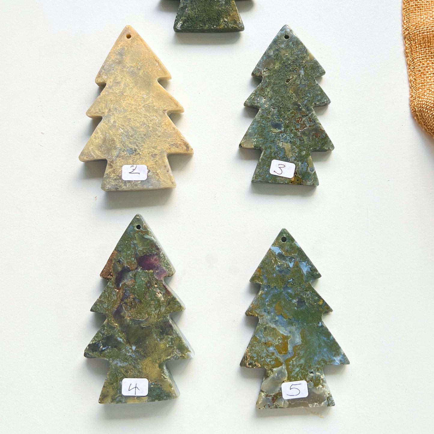 Christmas Tree Shaped Ornament - Green Moss Agate