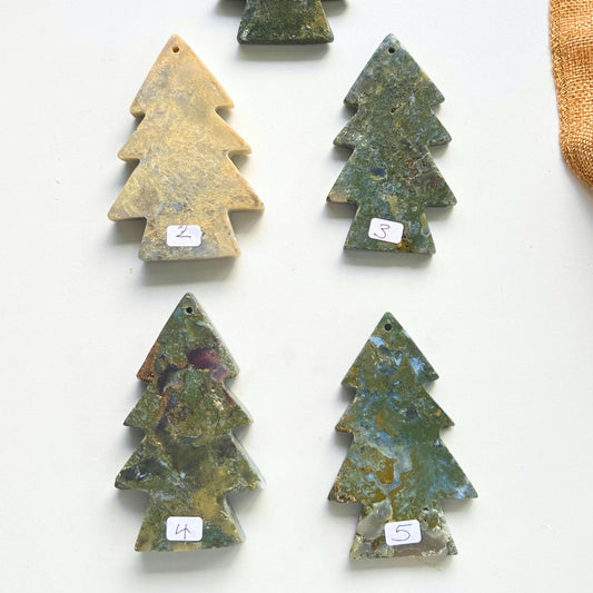 Christmas Tree Shaped Ornament - Green Moss Agate