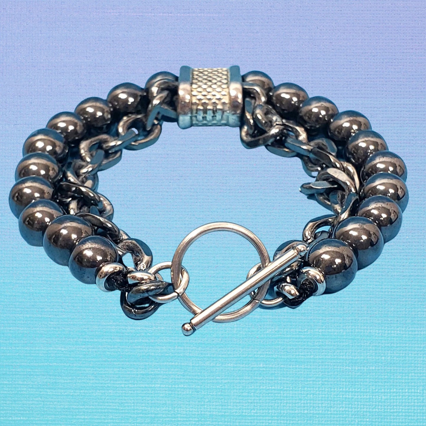 Hematite Bracelet with Chain and Toggle Clasp