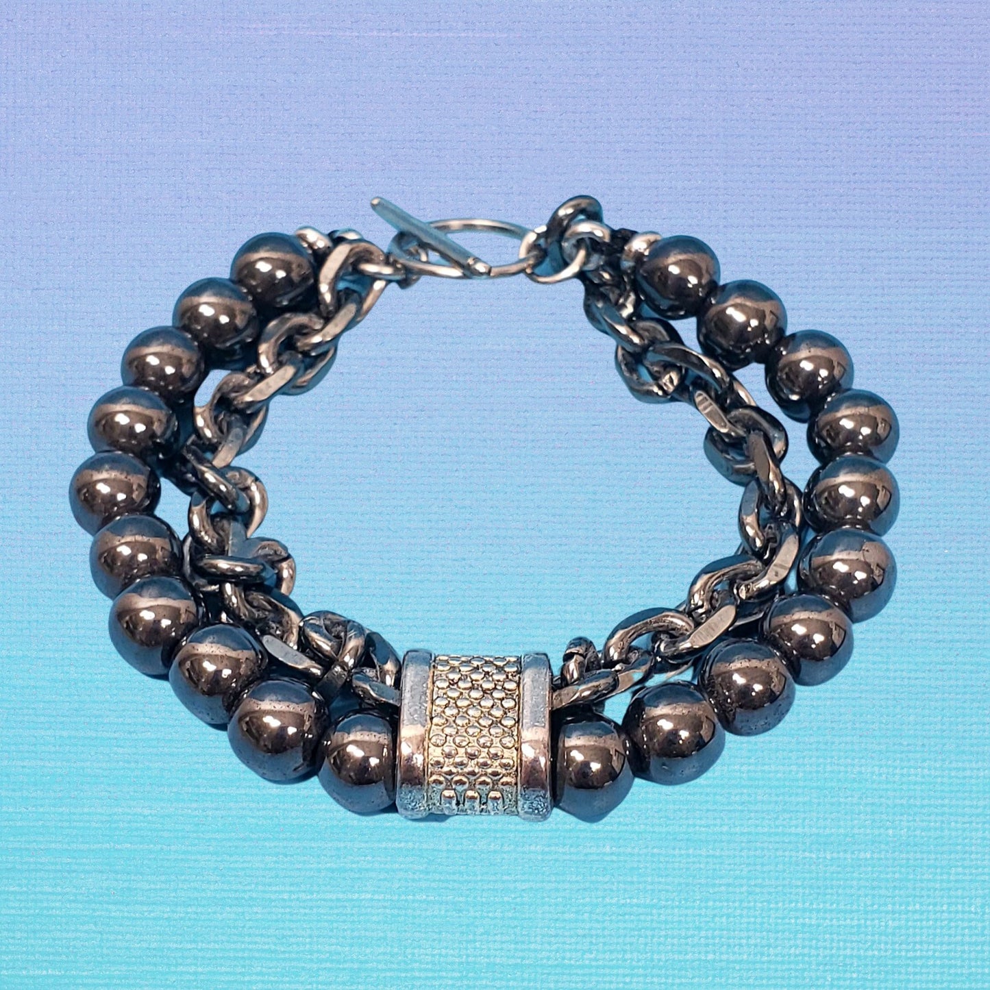 Hematite Bracelet with Chain and Toggle Clasp