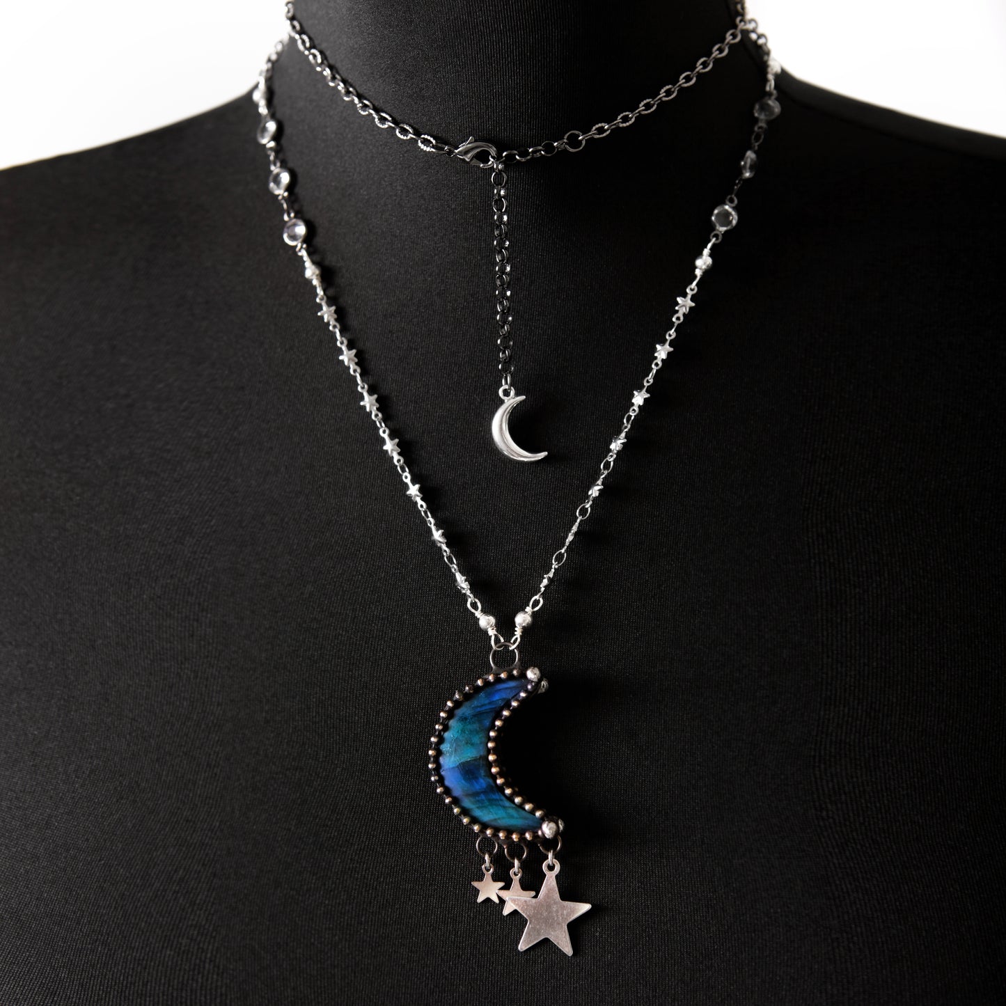Labradorite Crystal Moon Necklace