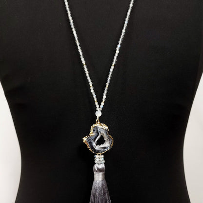 Labradorite and Druzy Agate Necklace for Spiritual Insight and Protection