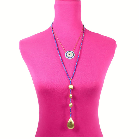 Lapis Lazuli Crystal and Brushed Gold Necklace