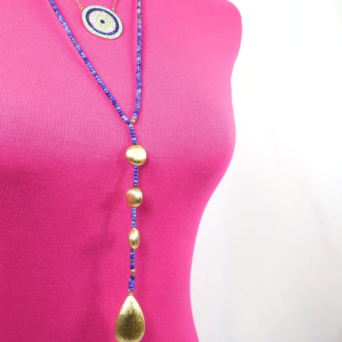 Lapis Lazuli Crystal and Brushed Gold Necklace