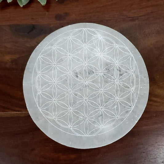 Selenite Flower of Life Large Charging Plate