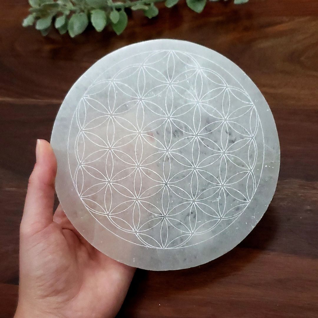 Selenite Flower of Life Large Charging Plate
