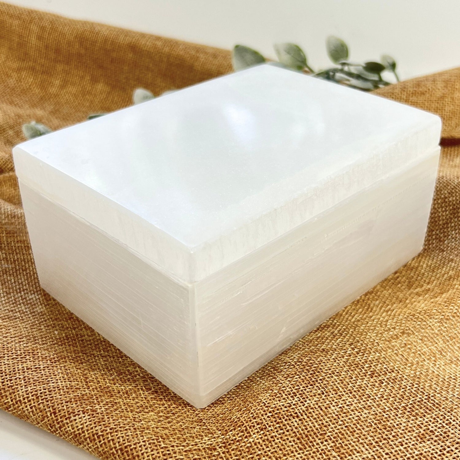 Large polished selenite box with lid for elegant home décor and energy cleansing