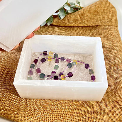 Luminous Selenite Charging Box – Handcrafted Crystal Storage for Energy Care