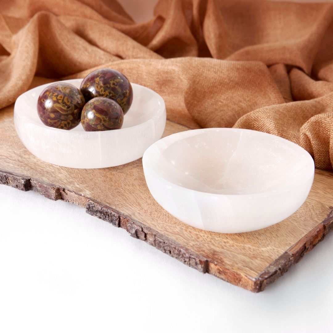 White selenite charging bowl for crystal cleansing and spiritual balance
