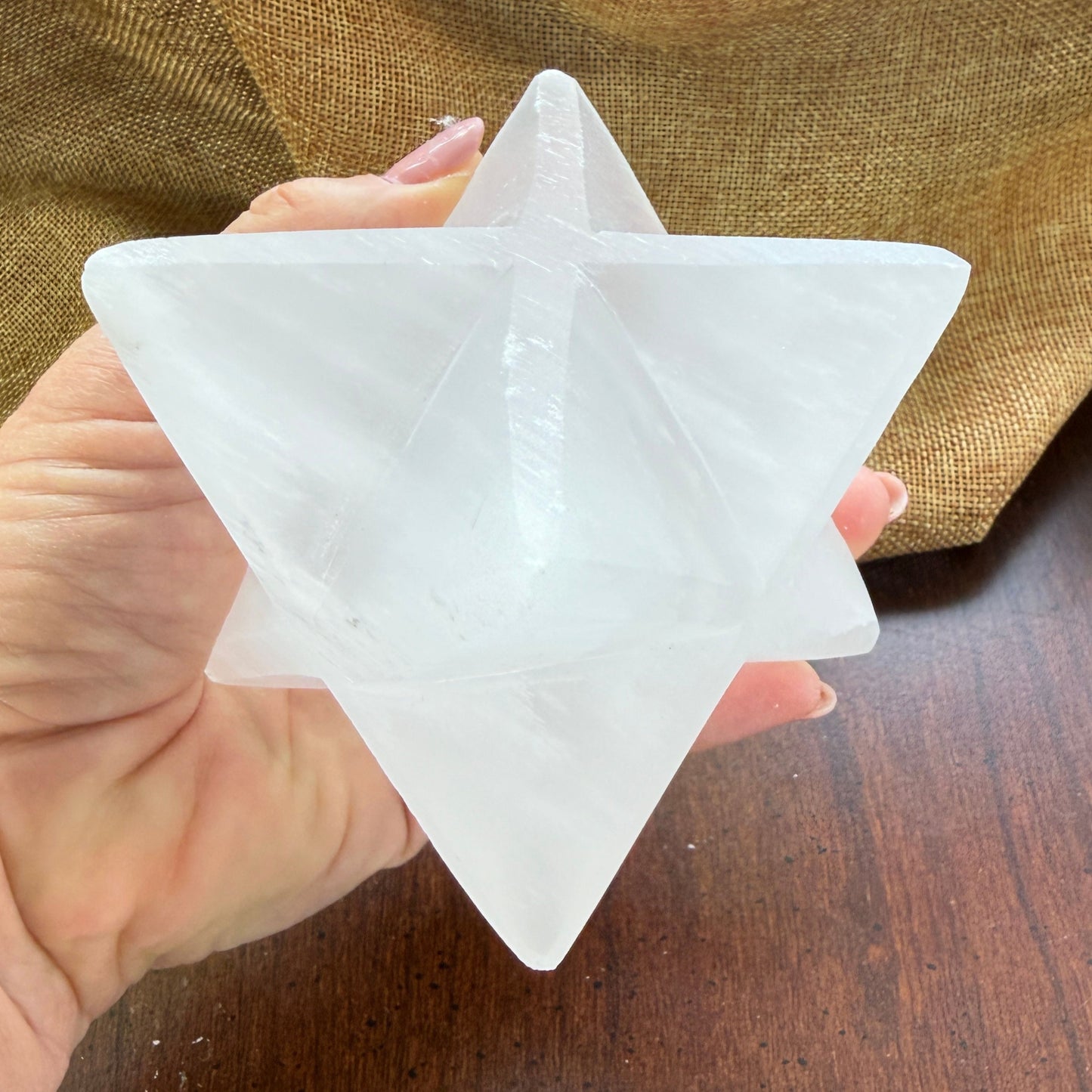 Large Selenite Merkaba Star for Energy Clearing and Protection