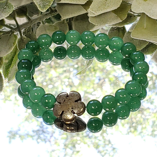 Lucky Green Aventurine Crystal Bracelet wth Pyrite Flower