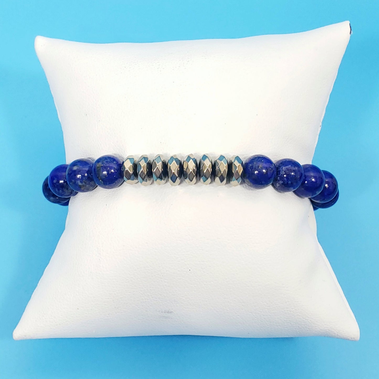 Lapis Lazuli AAAAA Beaded Bracelet with Pyrite Rondelles