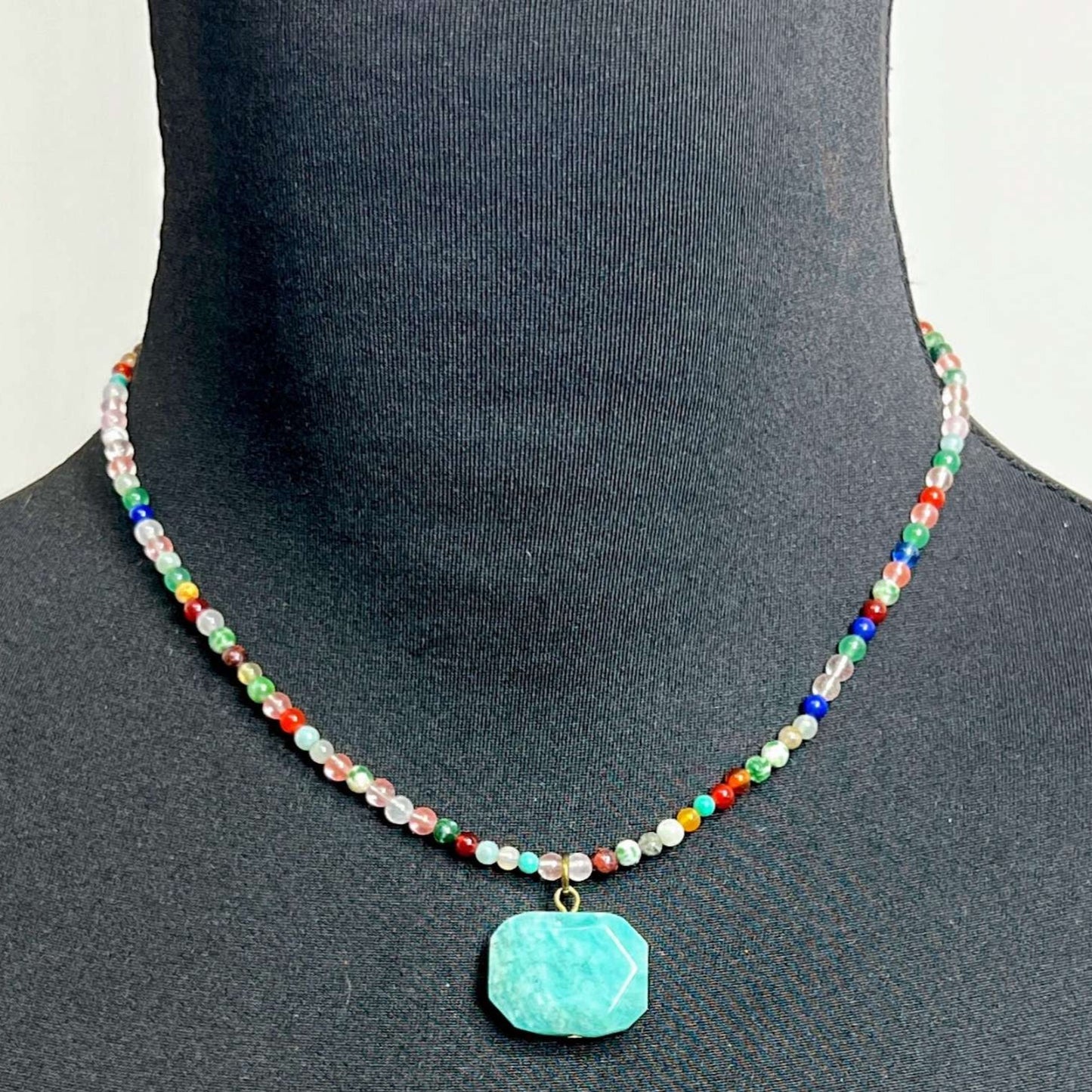 Boho Amazonite Pendant with Mixed Crystal Bead Necklace