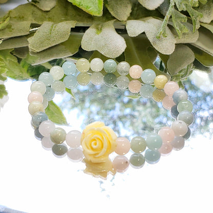 Morganite and Mixed Beryl Crystal  Bracelet with Carved Flower