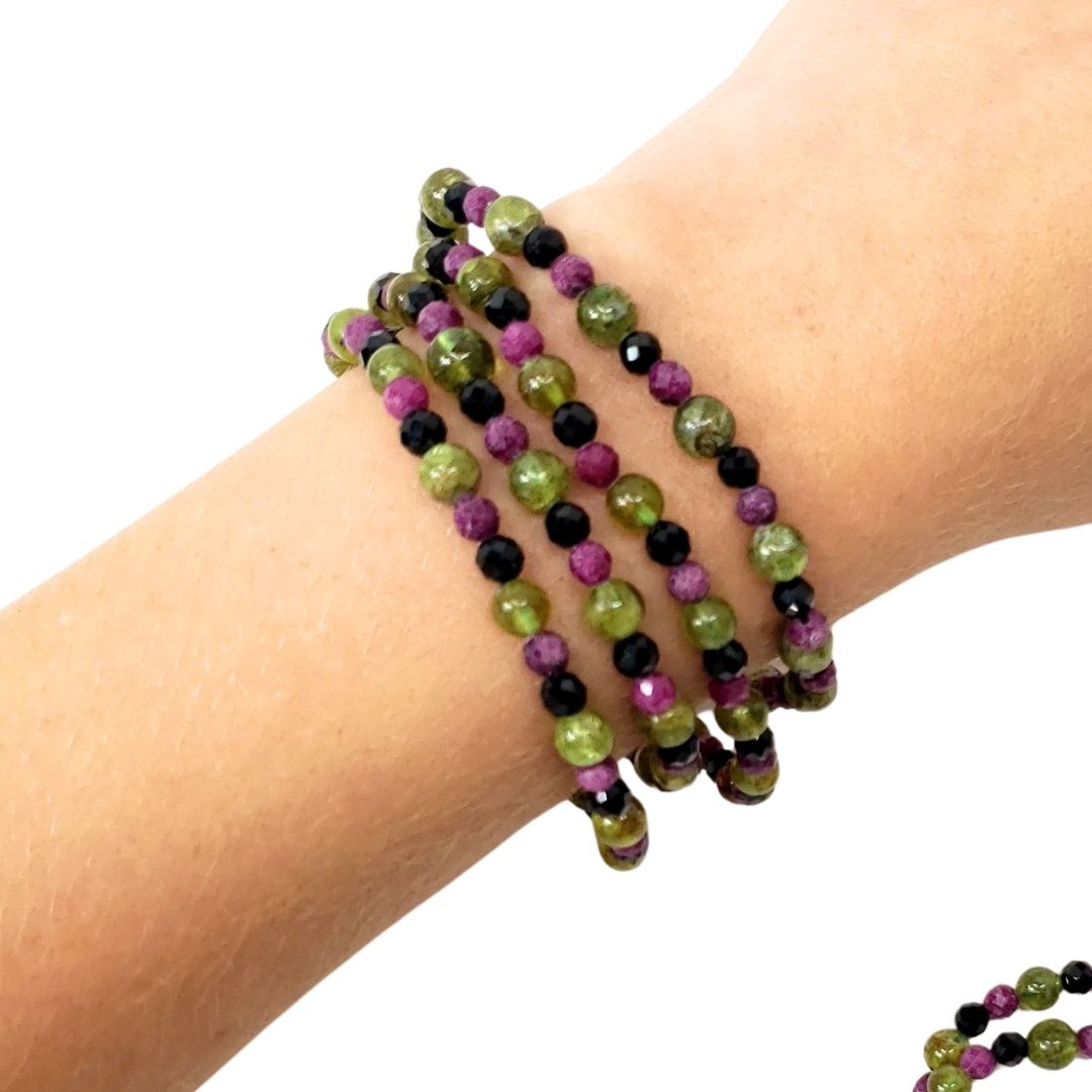 Peridot, Ruby and Black Spinel Bracelet for Confidence and Grounding