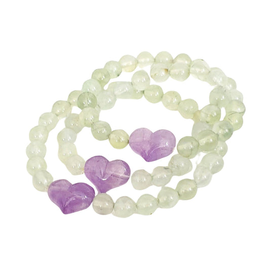 Prehnite with Amethyst Puffed Heart Bracelet