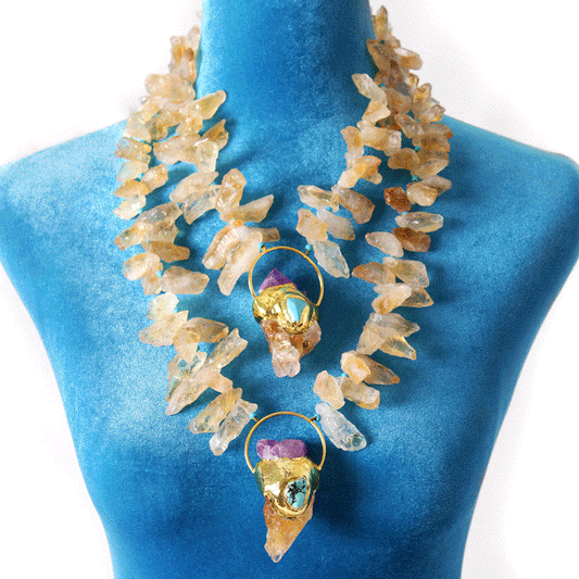 Citrine and Turquoise Crystal Necklace for Happiness