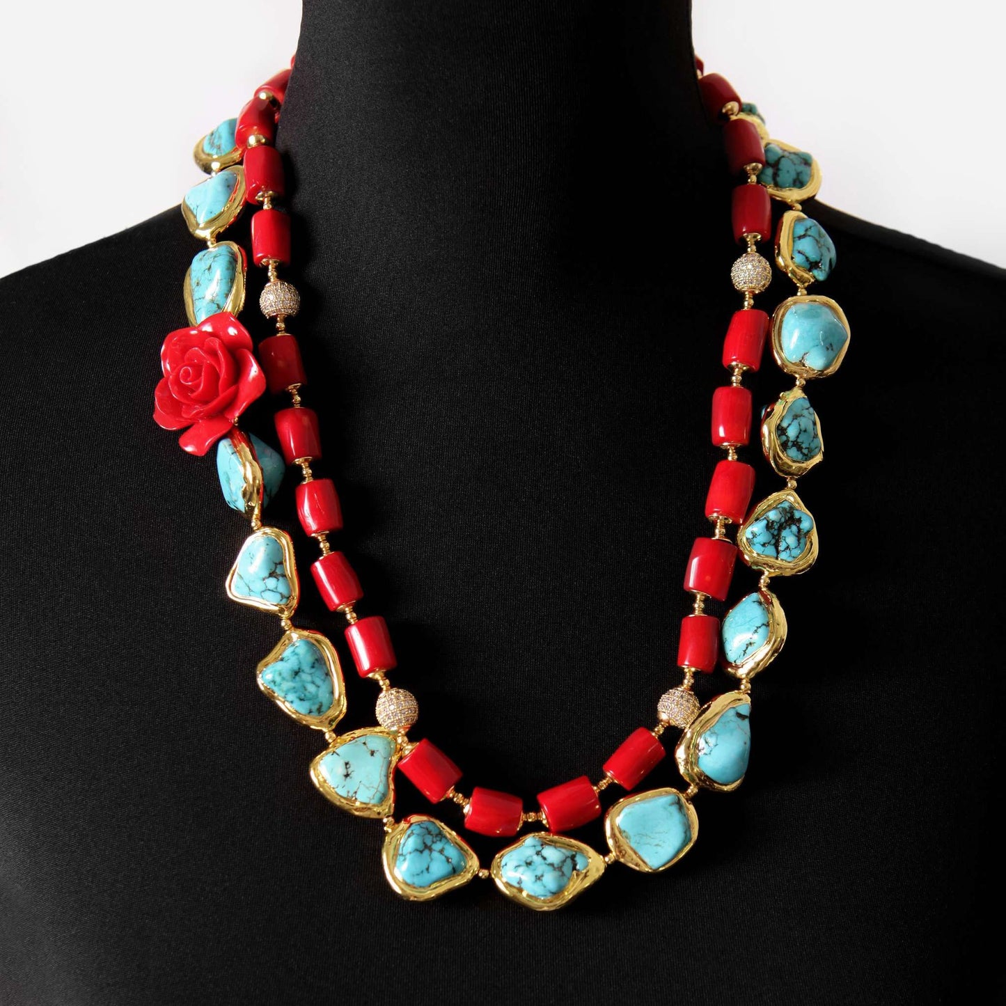 Turquoise and Coral Statement Necklace