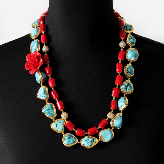 Turquoise and Coral Statement Necklace
