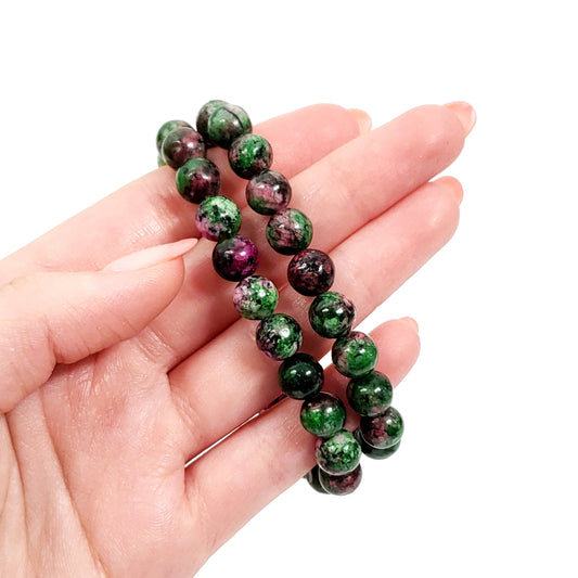 Ruby Zoisite 8mm Beaded Bracelet for Energy Support & Emotional Renewal