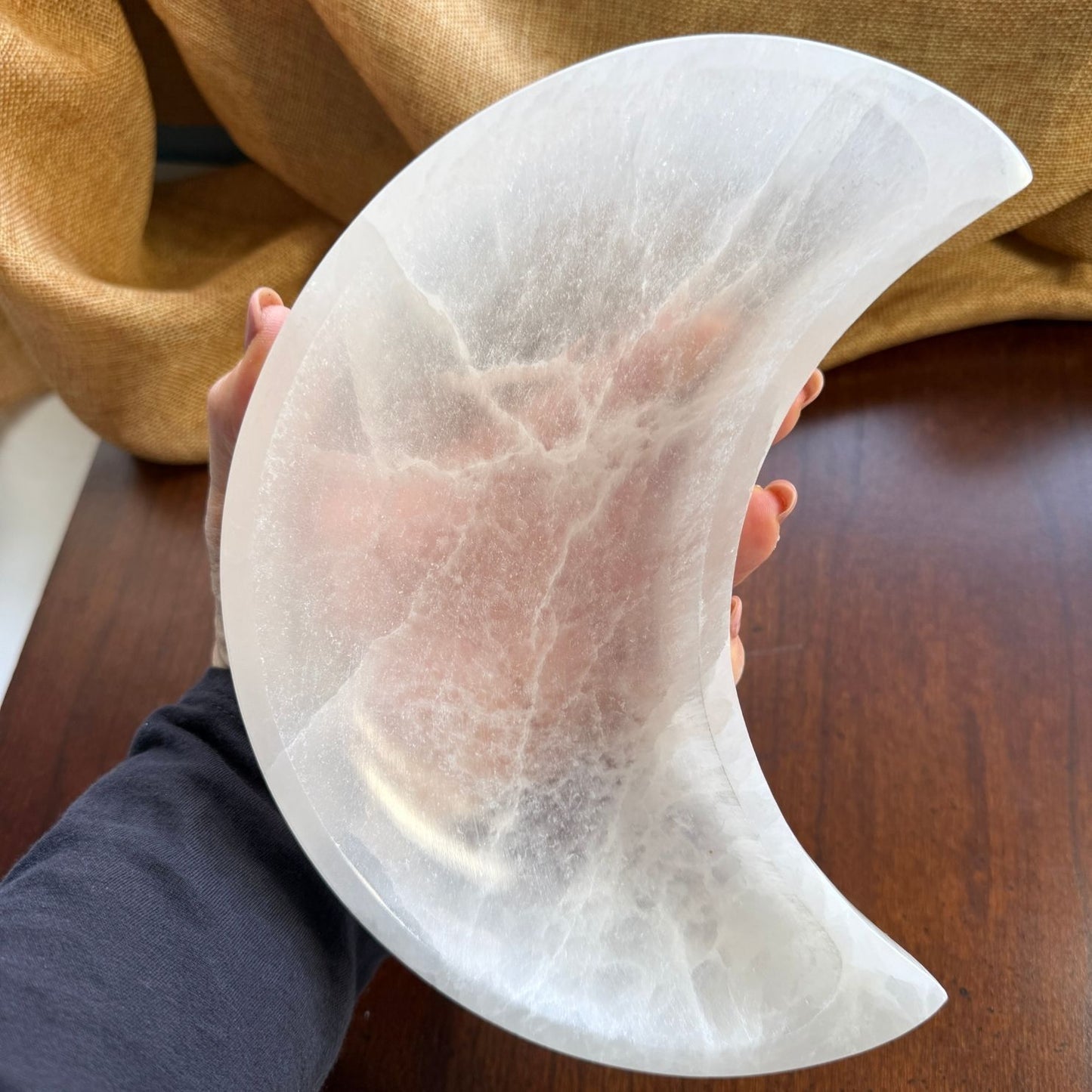 XL Selenite Moon Charging Bowl for Jewelry and Calm Spaces