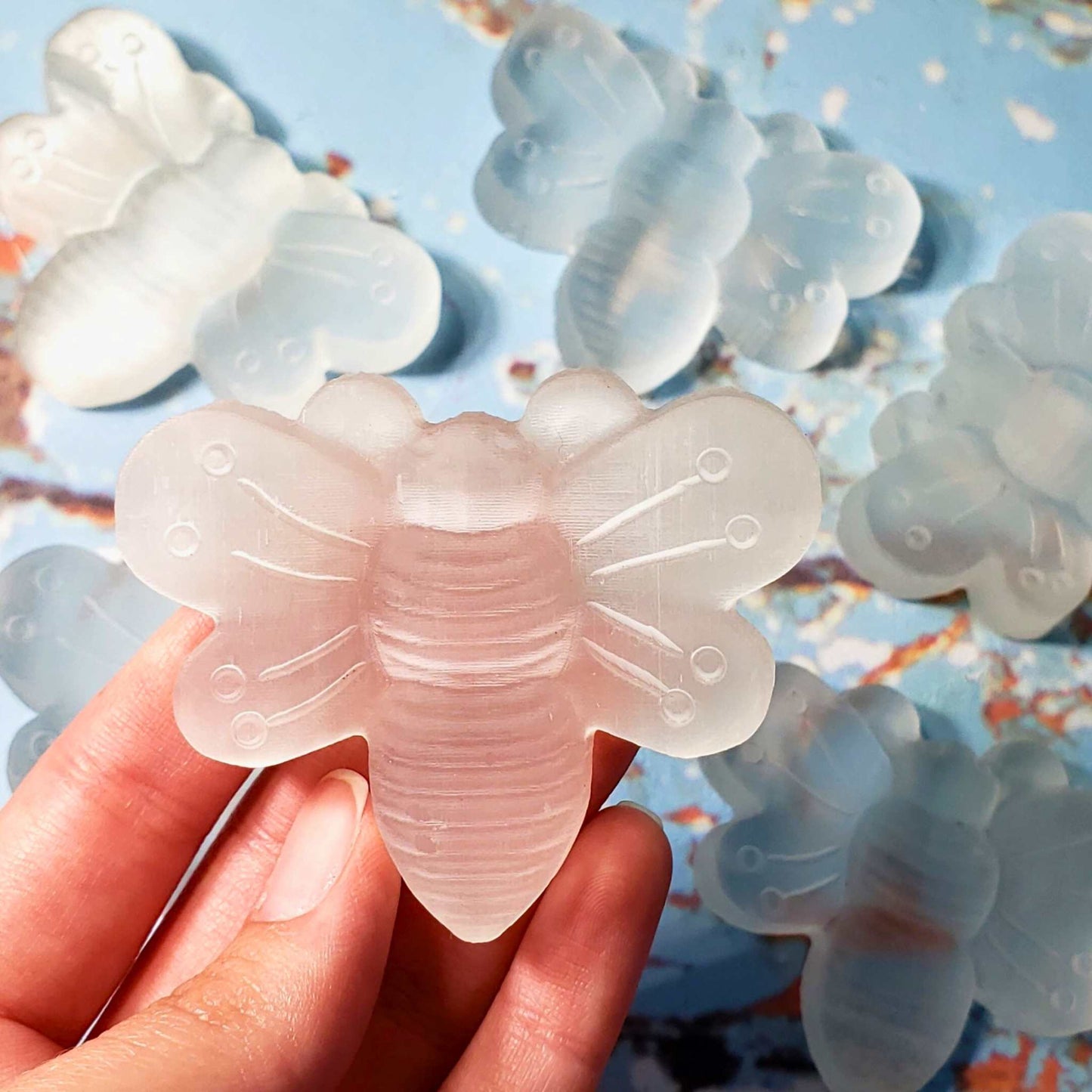 Satin Finished Selenite Bumble Bee: Healing White Light and Energy Clearing Crystal Gift