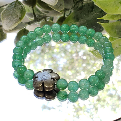 Lucky Green Aventurine Crystal Bracelet wth Pyrite Flower