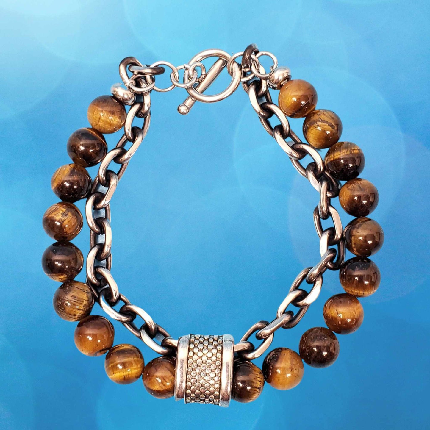 Tiger Eye Bracelet with Chain and Toggle Clasp