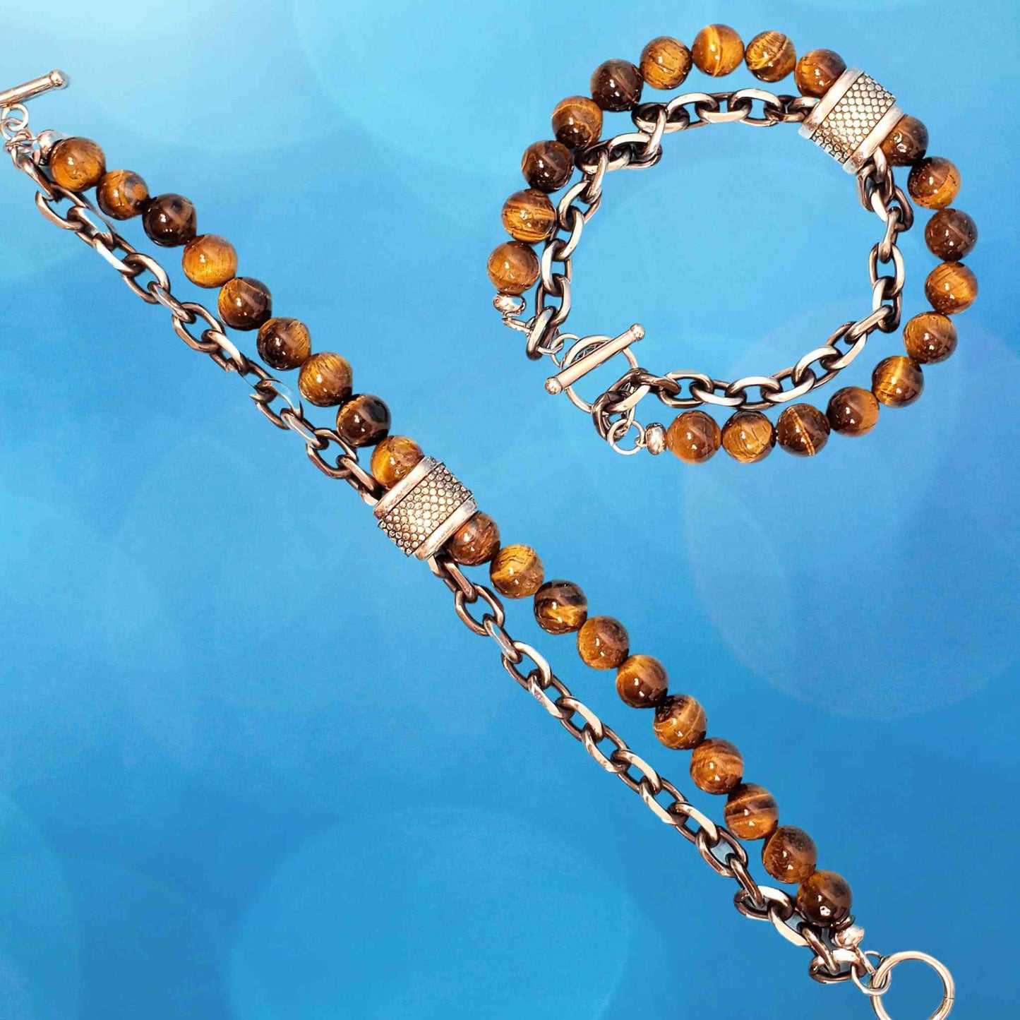 Tiger Eye Bracelet with Chain and Toggle Clasp